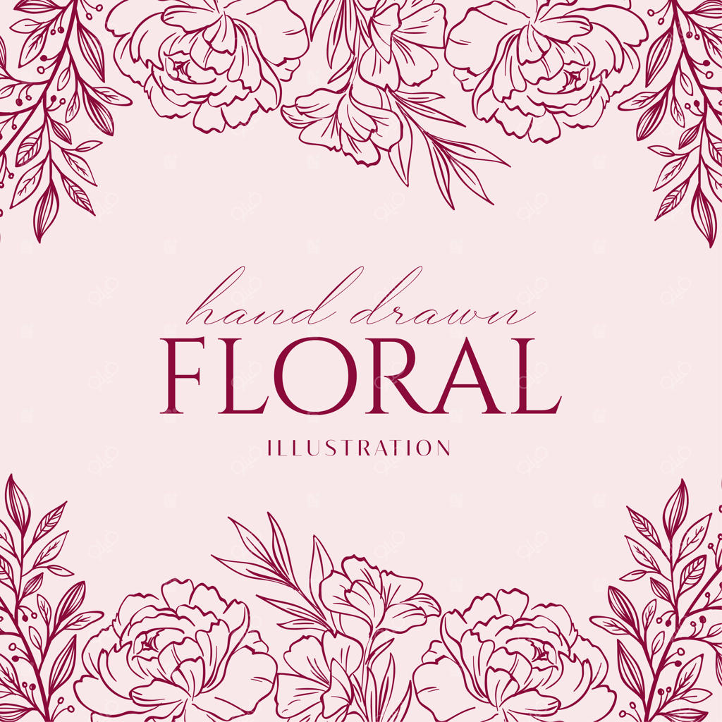 طرح پس‌زمینه الگوی گل و گیاه تک‌خطی و ظریف ویژه عروسی