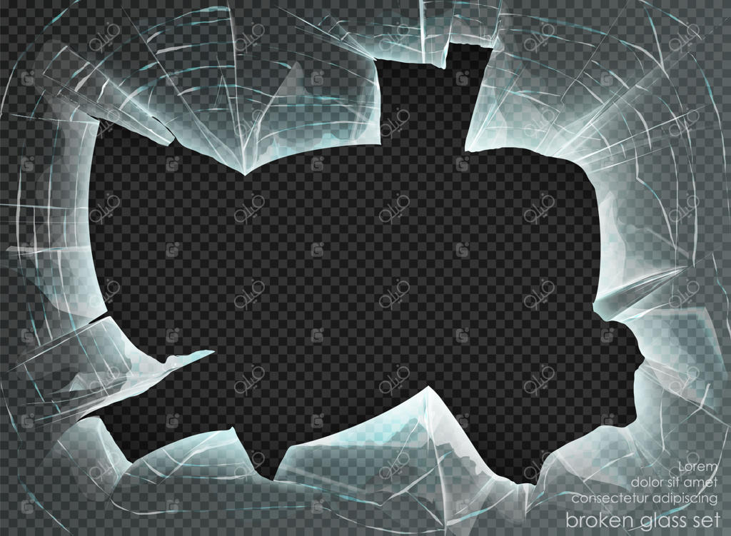 سوراخ شیشه شکسته با پس‌زمینه شفاف