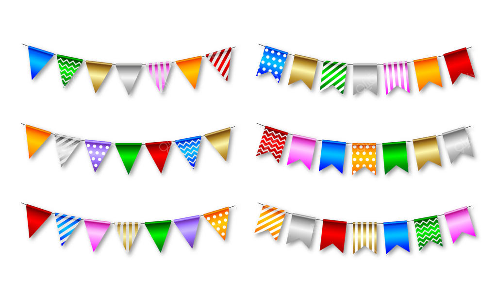 مجموعه‌ای از پرچم‌های رنگارنگ برای جشن تولد و مهمانی‌ها