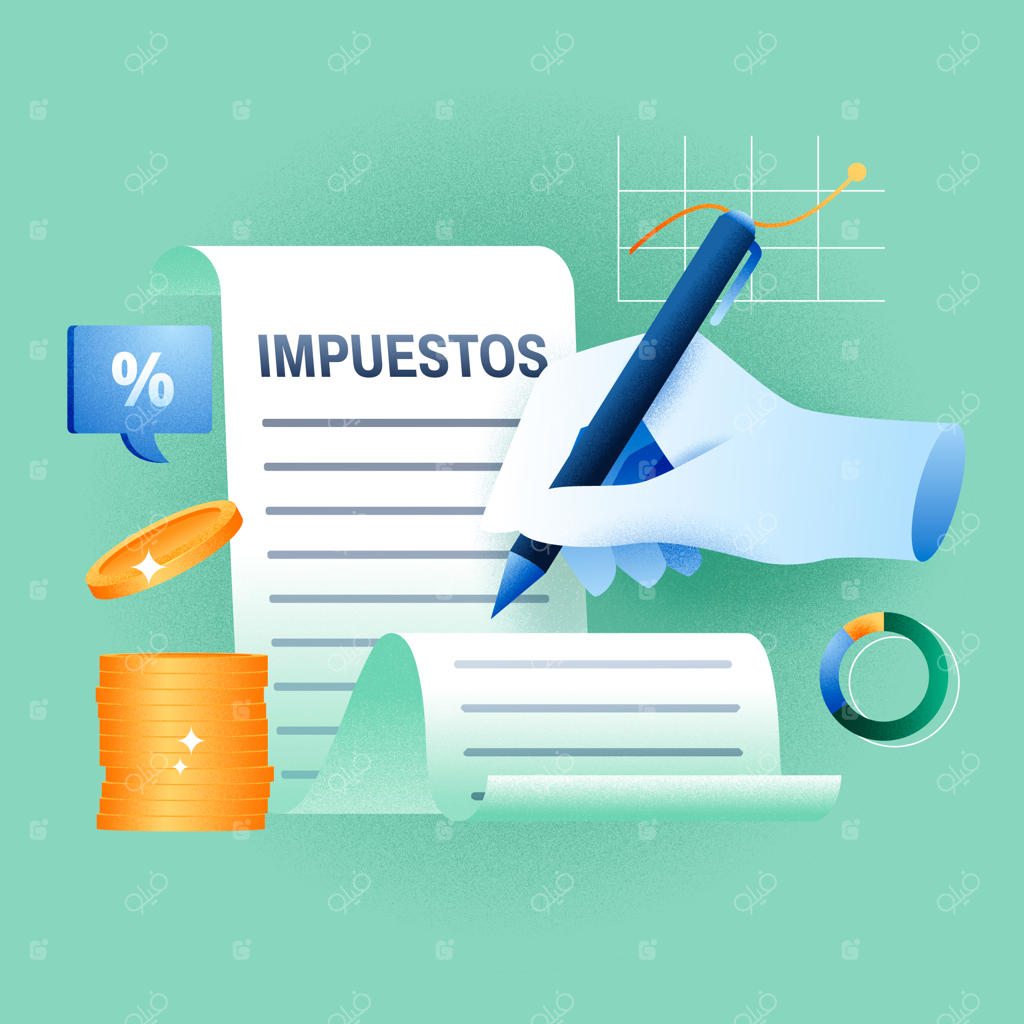 سند مالیاتی با خودکار و سکه‌ها