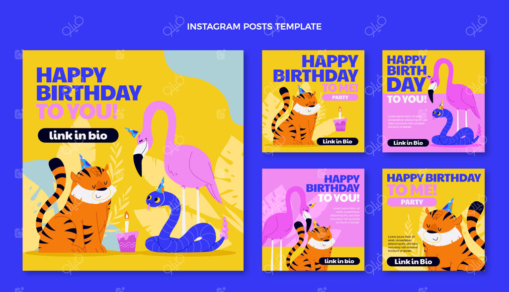 پست اینستاگرام جشن تولد در جنگل با طراحی دستی و تخت