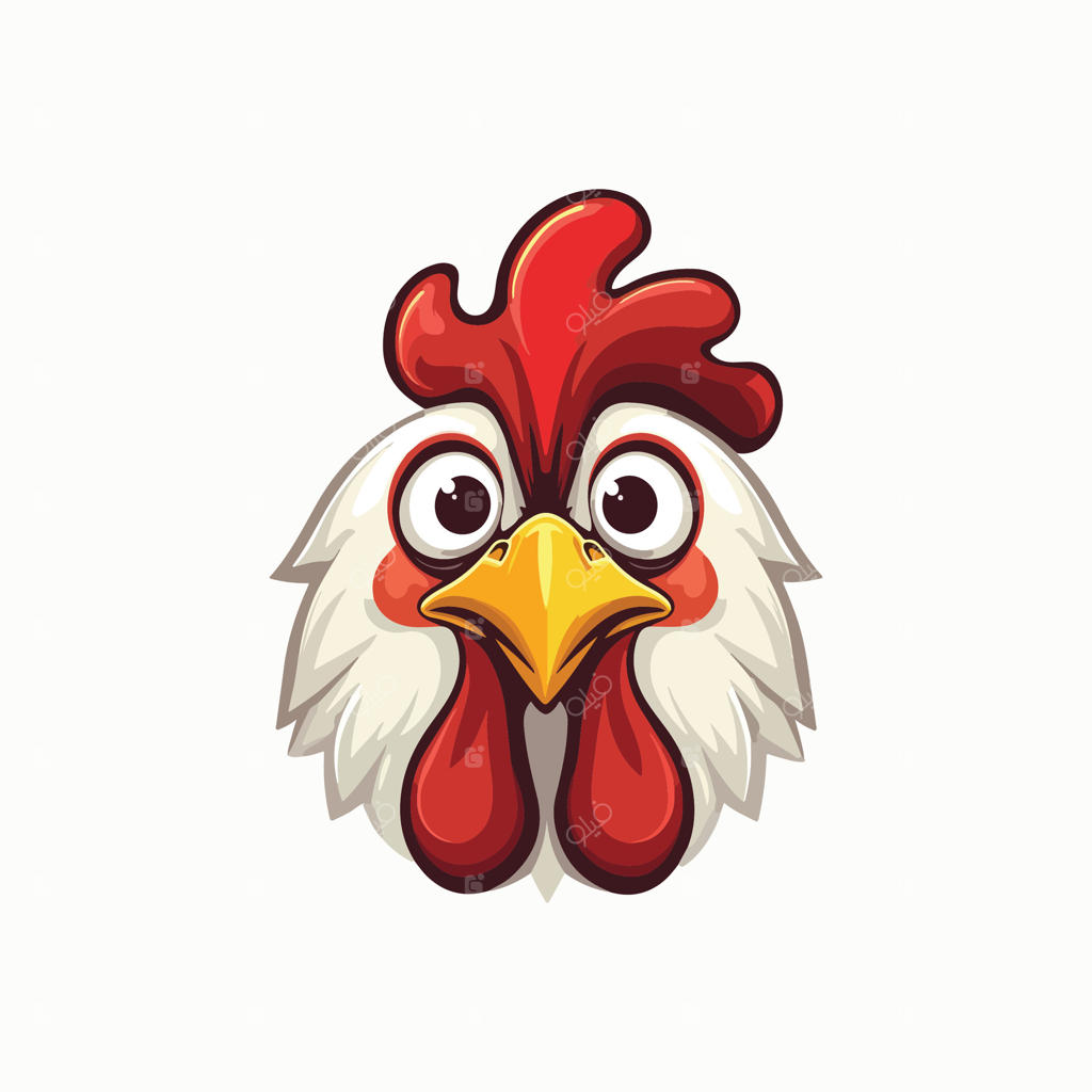 خروس با چهره‌ای عصبانی در سبک هنری کارتون درام نقاشی شده است.