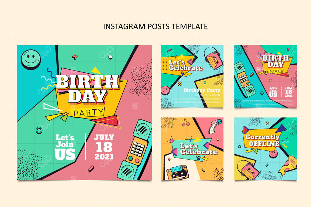 پست تولد اینستاگرامی با طرح دستی از دهه ۹۰