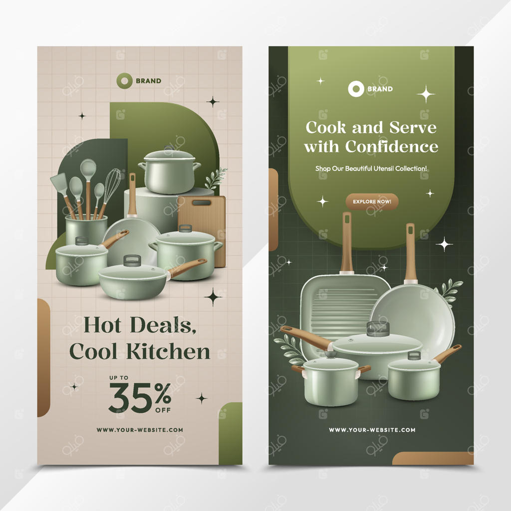 مجموعه بنر عمودی وسایل آشپزخانه واقعی