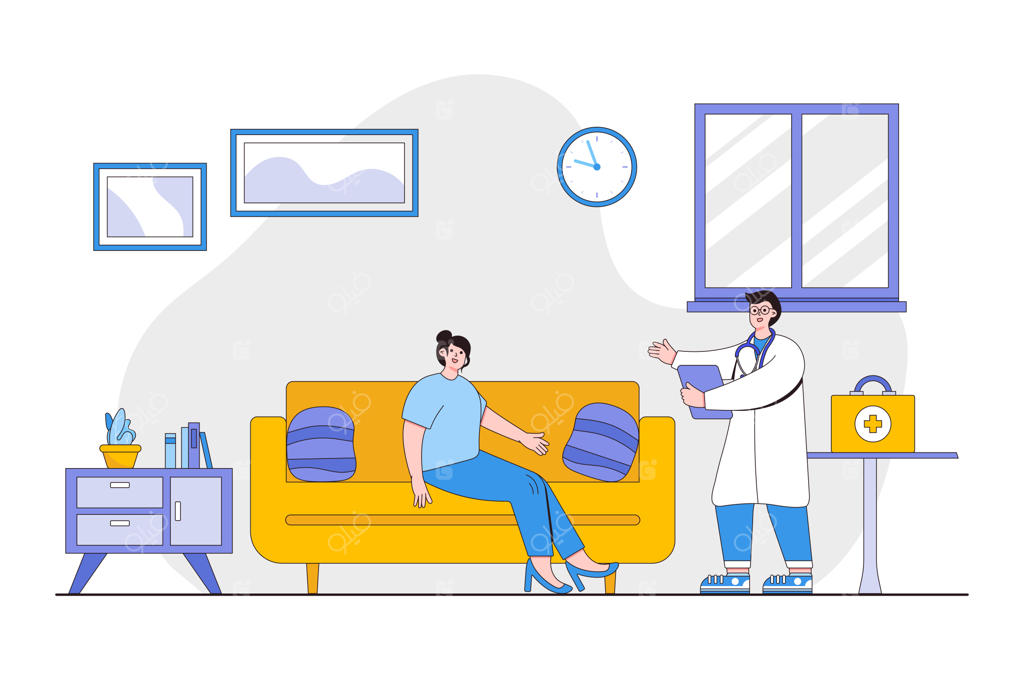 ویزیت پزشکان در منزل: خدمات مدرن پزشکی و بیمه با طراحی مینیمال برای صفحات وب، بنرها و تصاویر اطلاعاتی