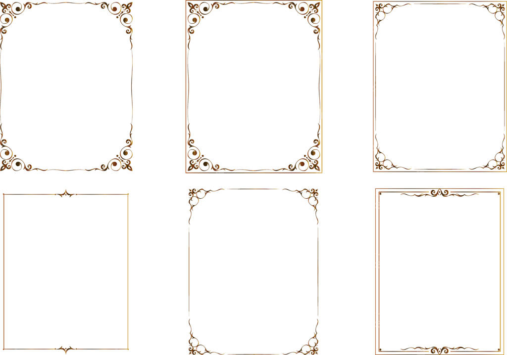 مجموعه قاب‌های وینتیج با گرادینت طلایی برای طراحی گرافیک، کلیپ‌آرت در پس‌زمینه سفید، طرح جلد کتاب سبک رترو