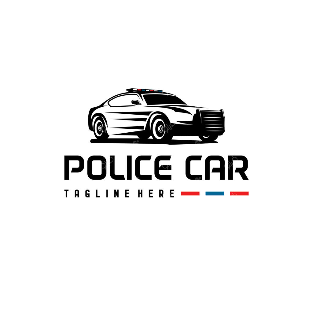 طرح لوگوی ماشین پلیس به رنگ مشکی. لوگوی زیبا برای ماشین پلیس. لوگوتایپ خودروی پلیس. لوگوی نجات پلیس.