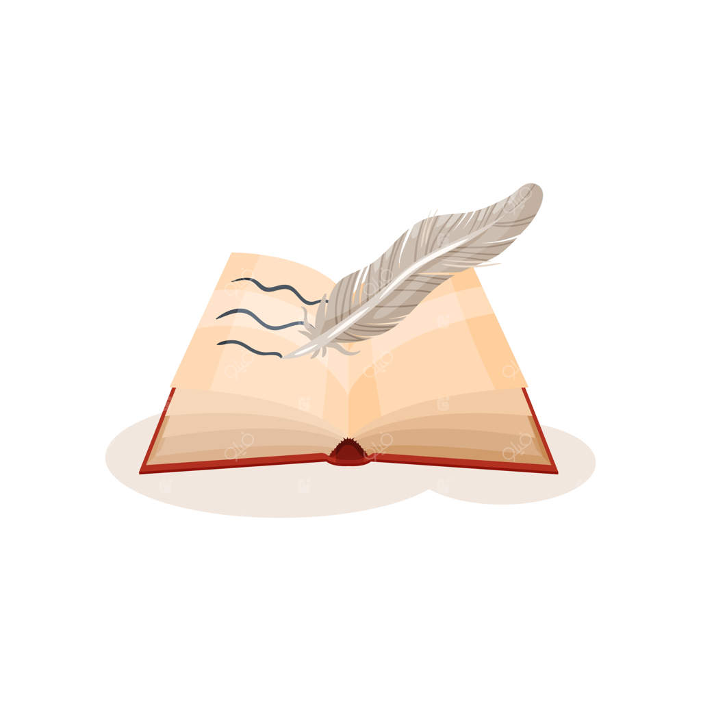 پر قدیمی و کتاب باز: نمادهای علم و دانش در نوشتار کلاسیک - تصویرسازی برداری در پس‌زمینه‌ای سفید