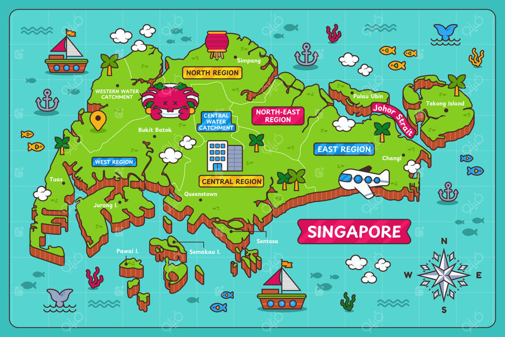 نقشه سنگاپور به صورت دستی کشیده شده