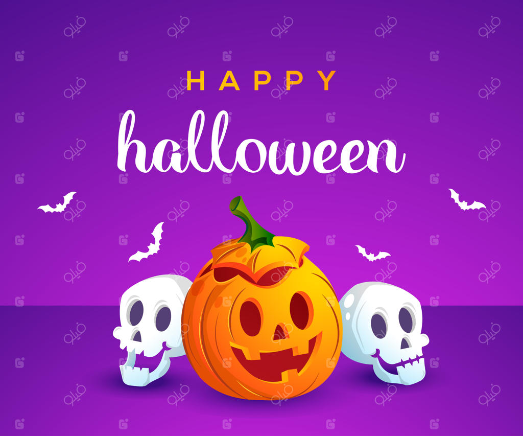 هالووین مبارک با کدو تنبل و جمجمه بامزه