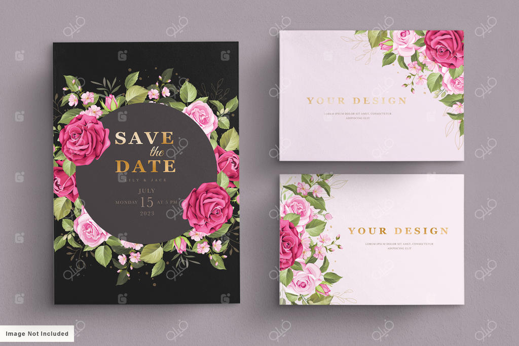 ست کارت عروسی با طرح‌های گل و برگ زیبا