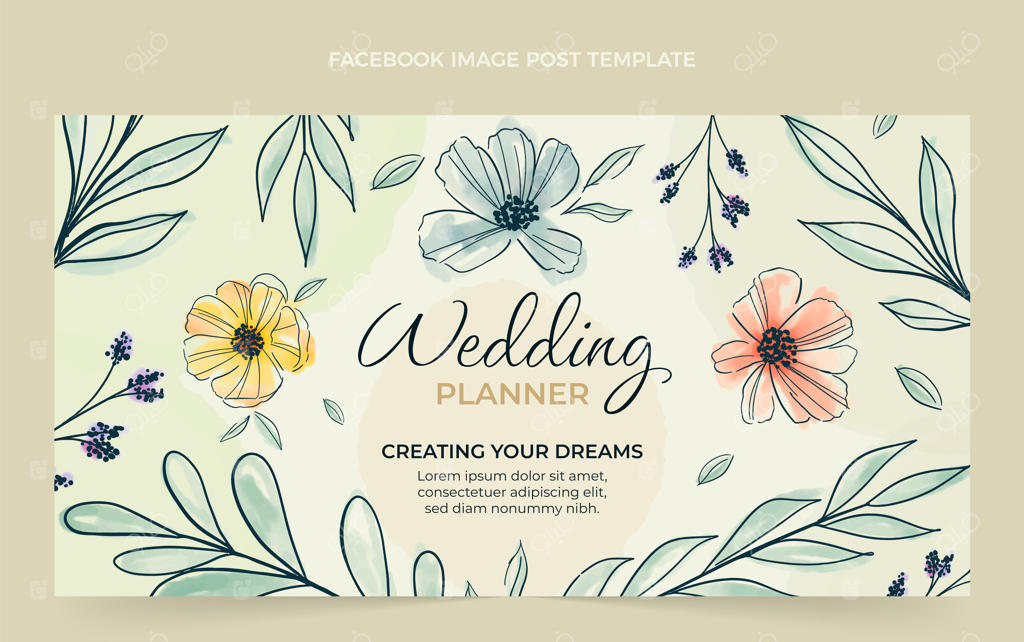 قالب پست شبکه‌های اجتماعی برای برنامه‌ریزی جشن عروسی با طرح آبرنگی