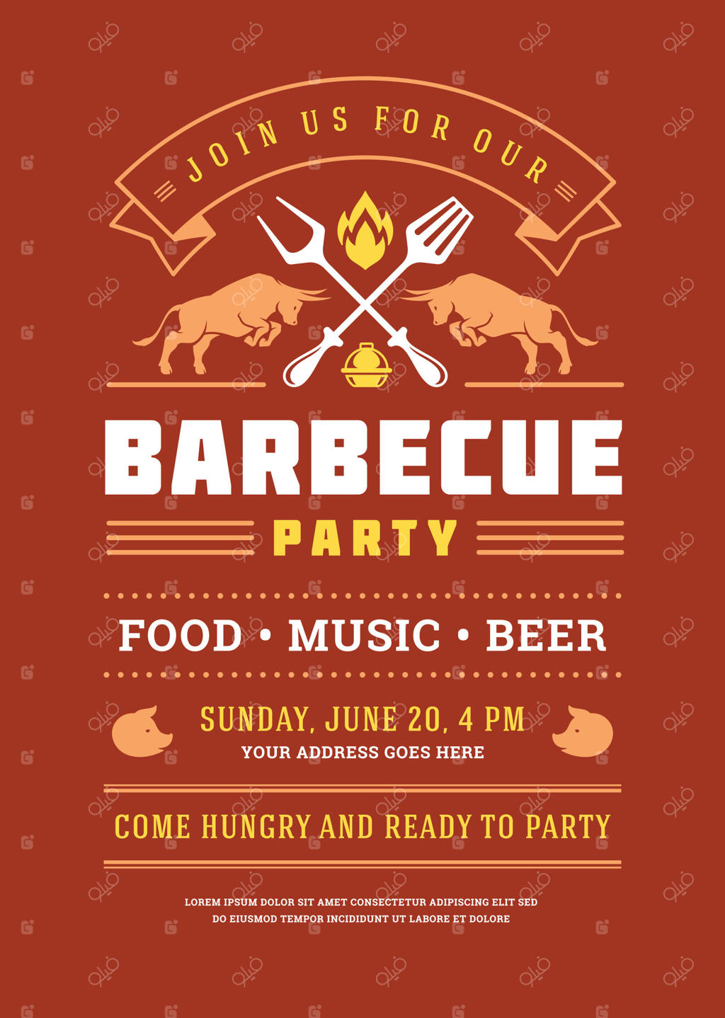 قالب طراحی پوستر یا بروشور مهمانی باربیکیو