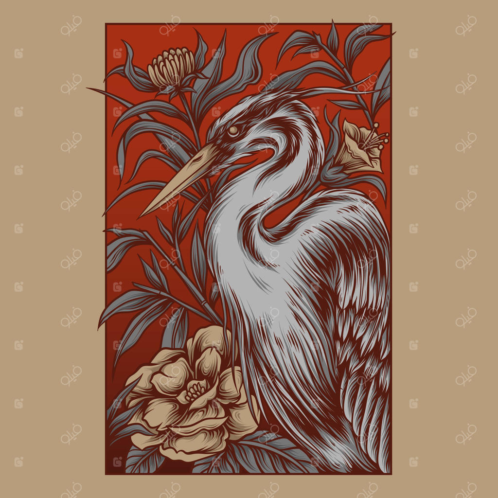 جرثقیل ژاپنی با تزئینات گلدار