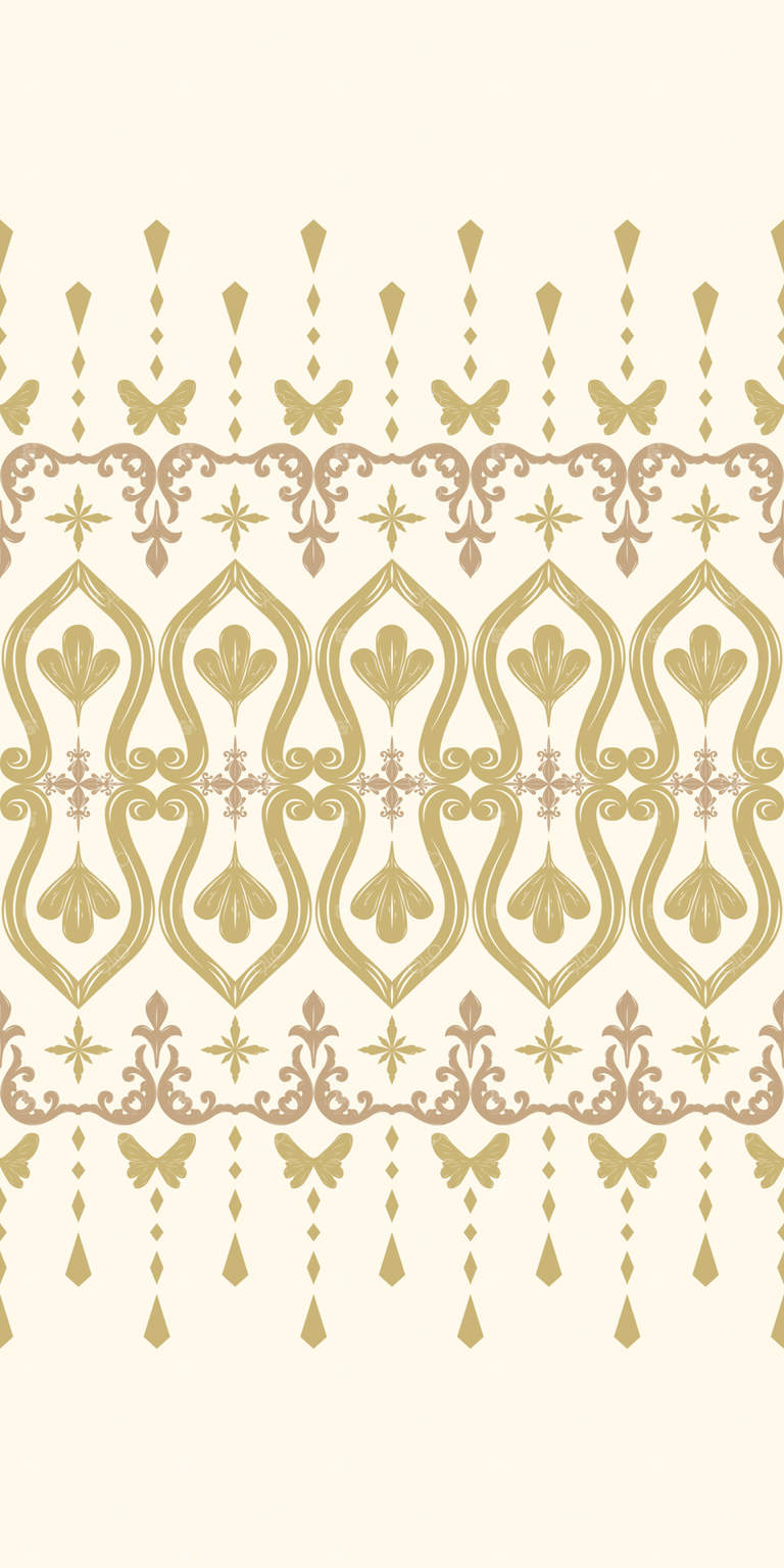 تزئین مرزی با شکوه الهام‌ گرفته از سبک باغ الف‌ها. گلدوزی لطیف طلایی-قهوه‌ای. نوار براق برای کارهای لوکس و مجلل. طرح‌های برگ و پروانه. فاخر.