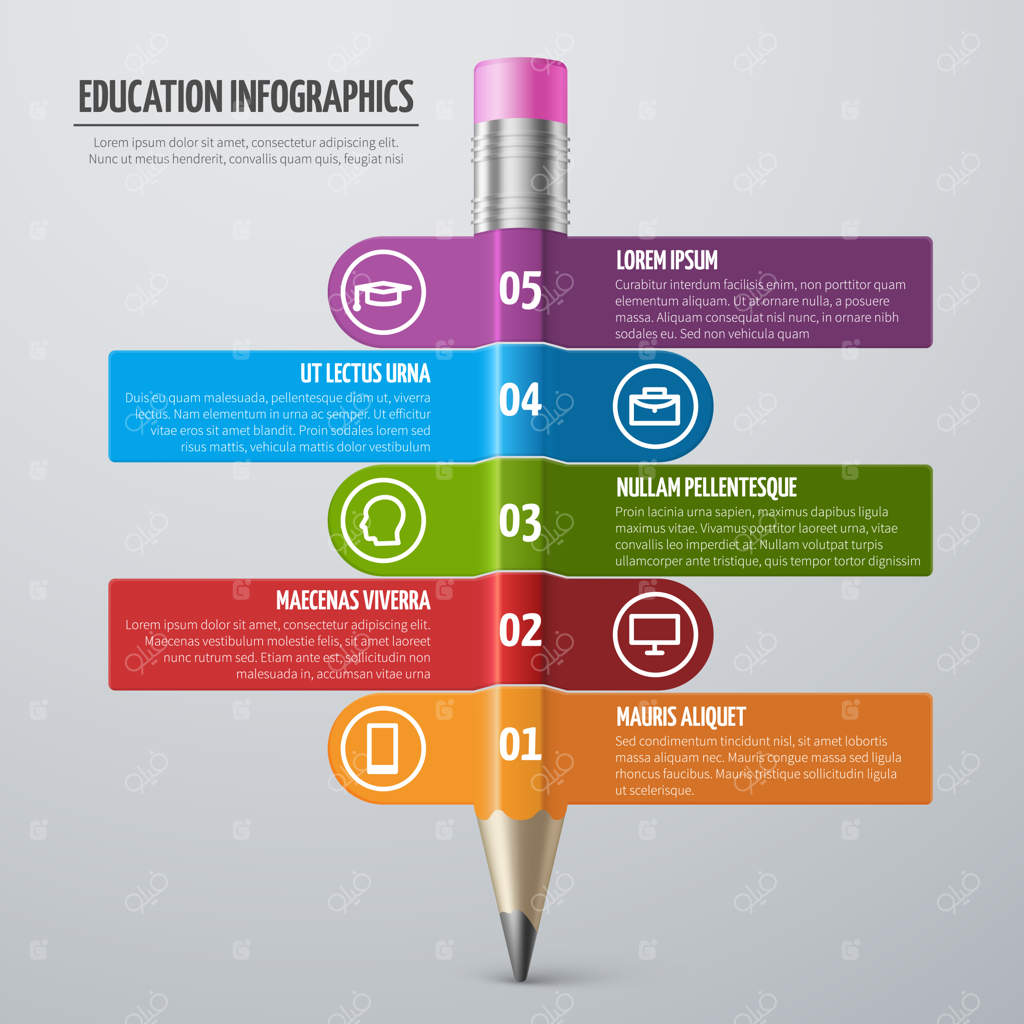پترن اینفوگرافیک آموزش کسب‌وکار و تحصیلات مدرسه‌ای با مداد و گزینه‌ها