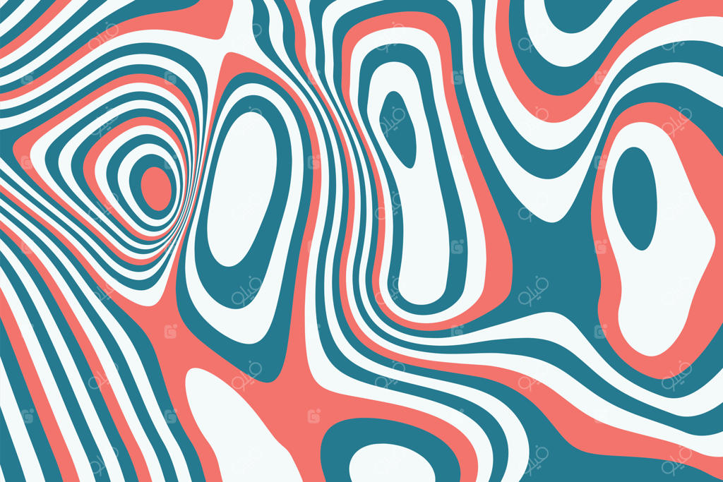 پس‌زمینه ترندی با موج‌های مایع و لکه‌های تخت، مفهوم خطای دید به سبک رترو