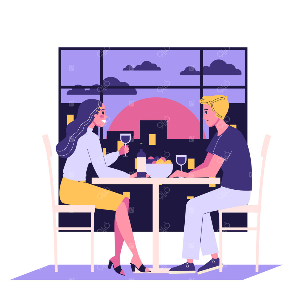 زوج عاشق نشسته در کافه – تصویر زوجی که در رستوران قرار ملاقات عاشقانه دارند.