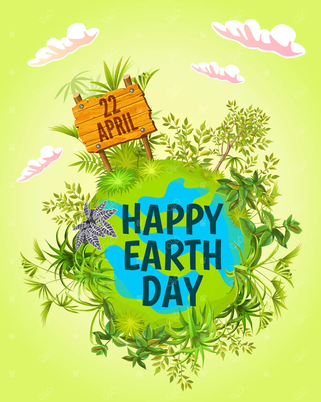 روز زمین مبارک. ۲۲ آوریل. کارت پستالی با طراحی کارتونی.