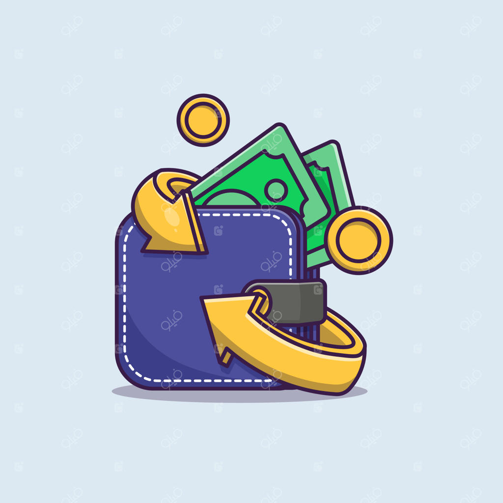 وکتور کارتونی مفهوم کیف پول و انتقال پول