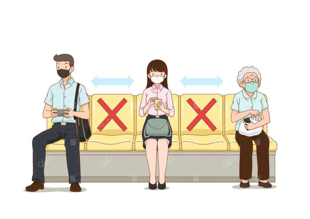 فاصله‌گذاری اجتماعی: مردم برای جلوگیری از بیماری کرونا روی صندلی‌های عمومی با فاصله می‌نشینند.