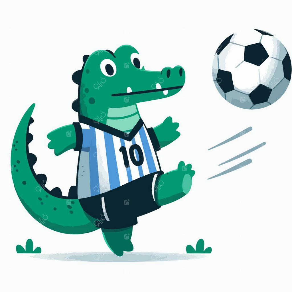 وکتور کارتونی حیوان بامزه در حال بازی با توپ فوتبال؛ آیکون و تصویرسازی مفهومی ورزش حیوانات