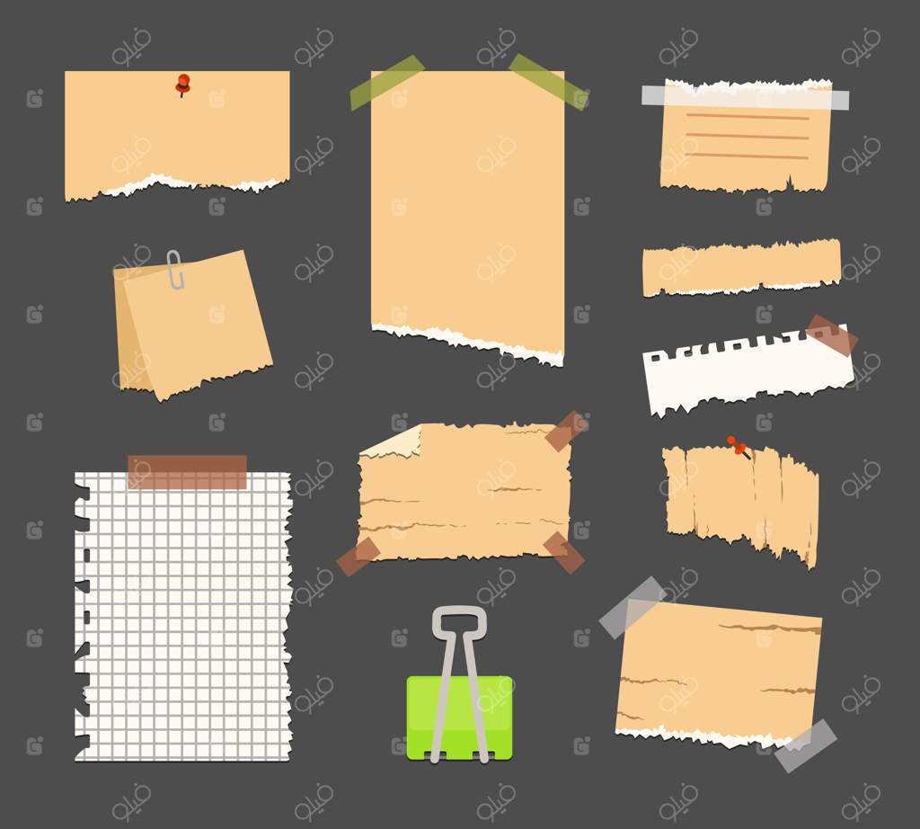 کاغذهای قدیمی با لبه‌های پاره: مجموعه یادداشت‌های وینتیج.