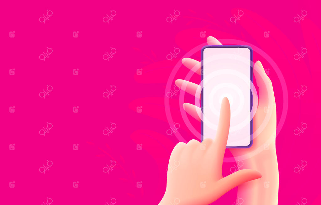 وکتور بنر وب گوشی هوشمند در دست و لمس صفحه نمایش