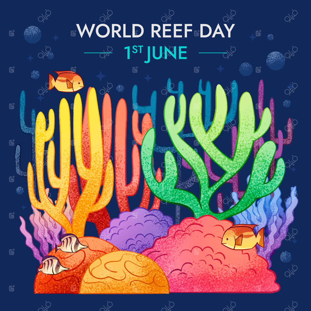 تصویرسازی دستی روز جهانی صخره‌های مرجانی