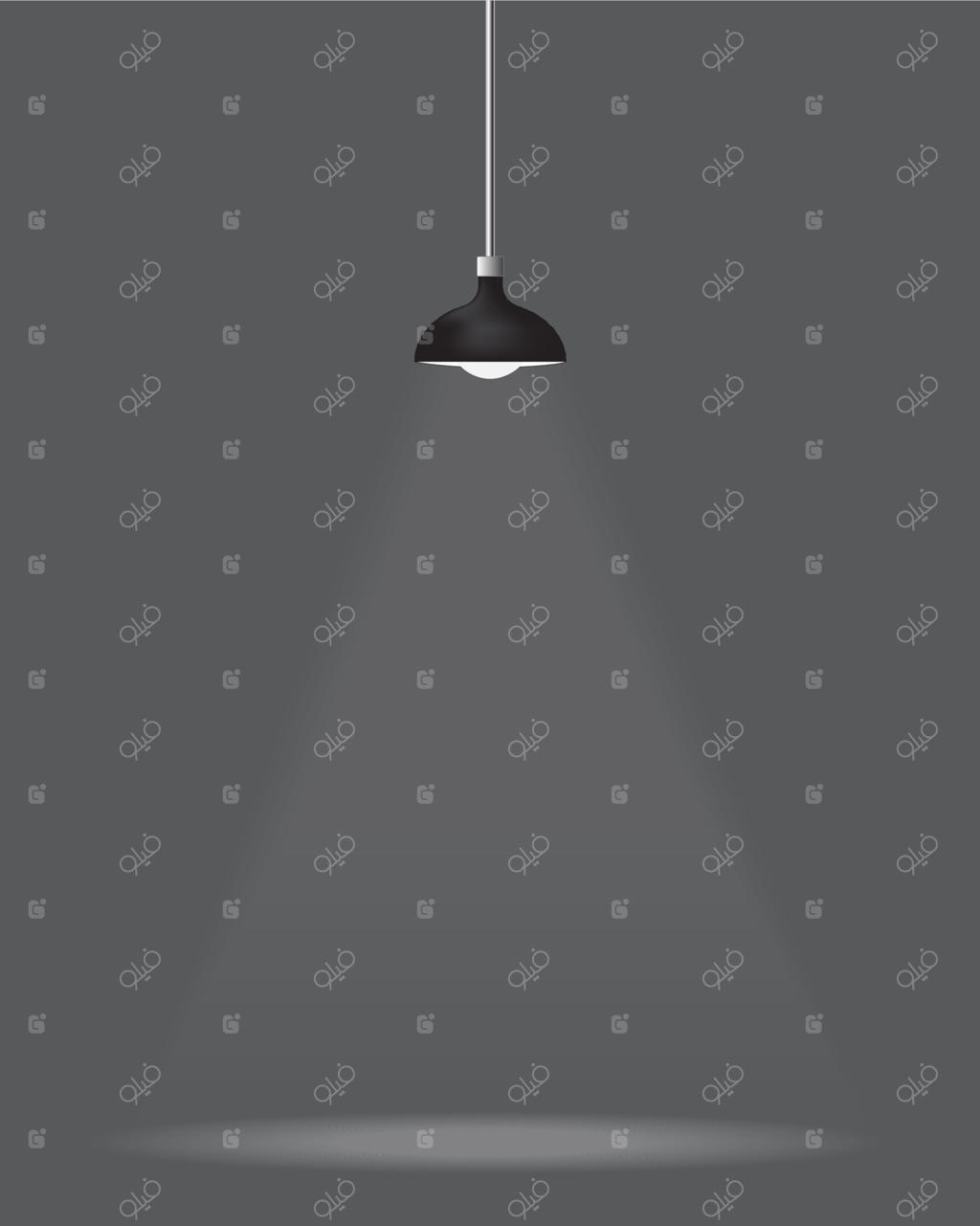 چراغ سقفی، طراحی داخلی صنعتی به سبک لافت، آویخته بر زمینه شفاف. تصویرسازی وکتور واقع‌گرایانه و ساده