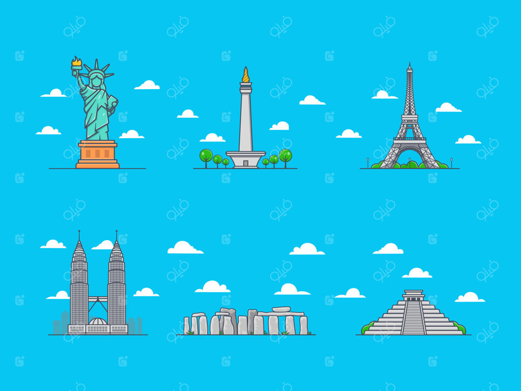 مجموعه وکتور کارتونی بناهای مشهور جهان