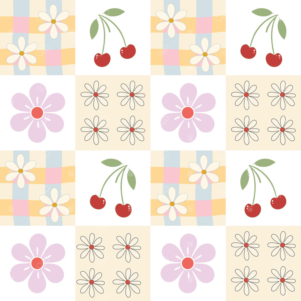 الگوی بی‌وقفه گل‌های قدیمی و گیلاس با زیبایی قدیمی و شیک کاتیج‌کور