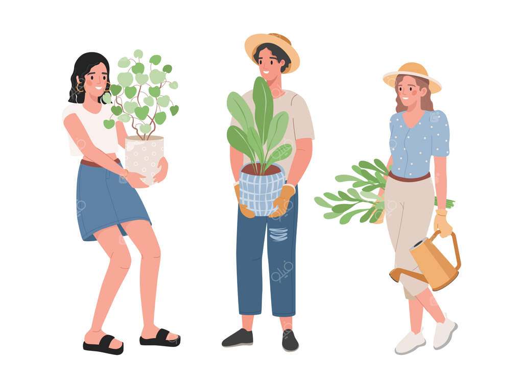 افرادی که گلدان‌های گیاهان سبز را در دست دارند
