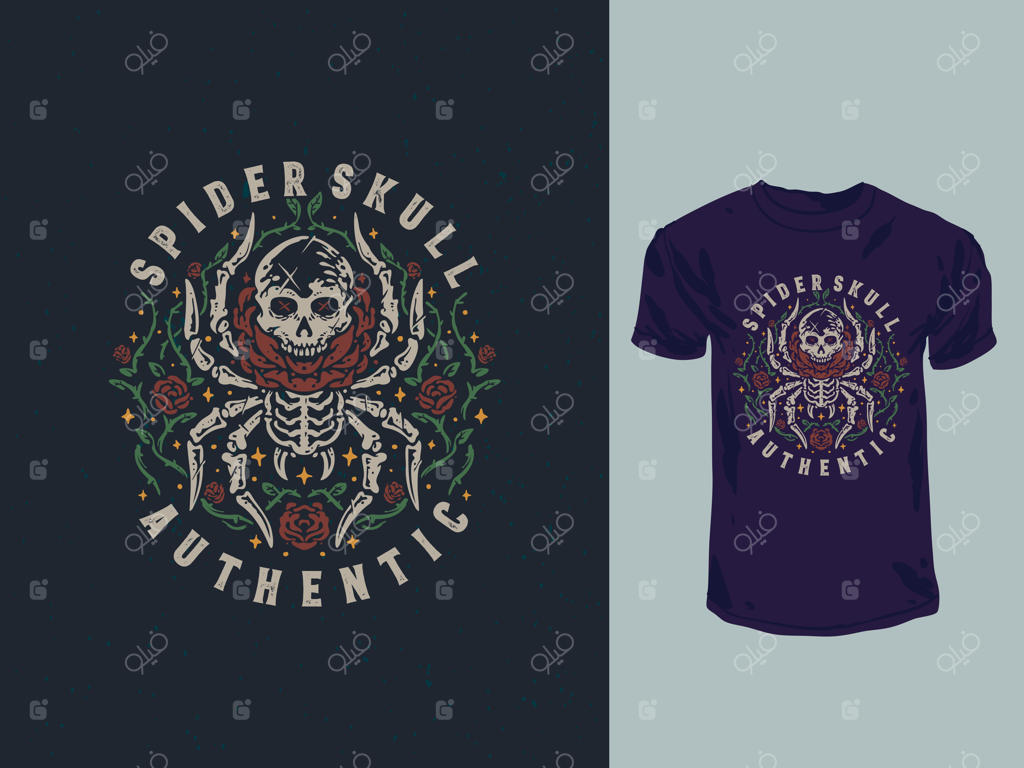 تصویر دستی قدیمی عنکبوت و جمجمه