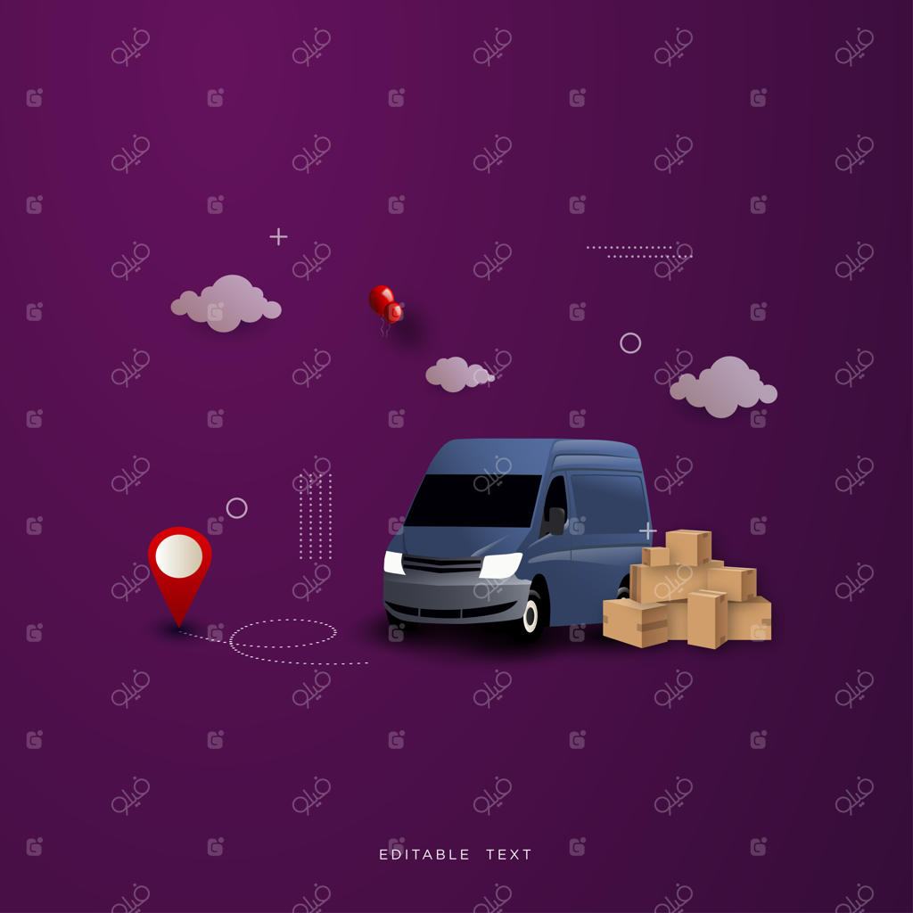 پس‌زمینه خرید آنلاین، با خودروی تحویل‌دهنده.