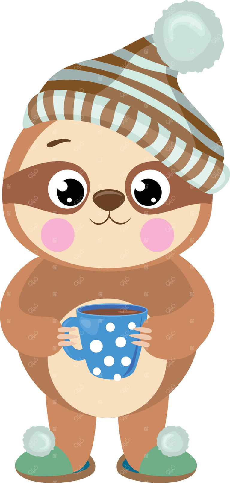 تنبل قهوه‌ای ناز با یک فنجان قهوه بیدار می‌شود