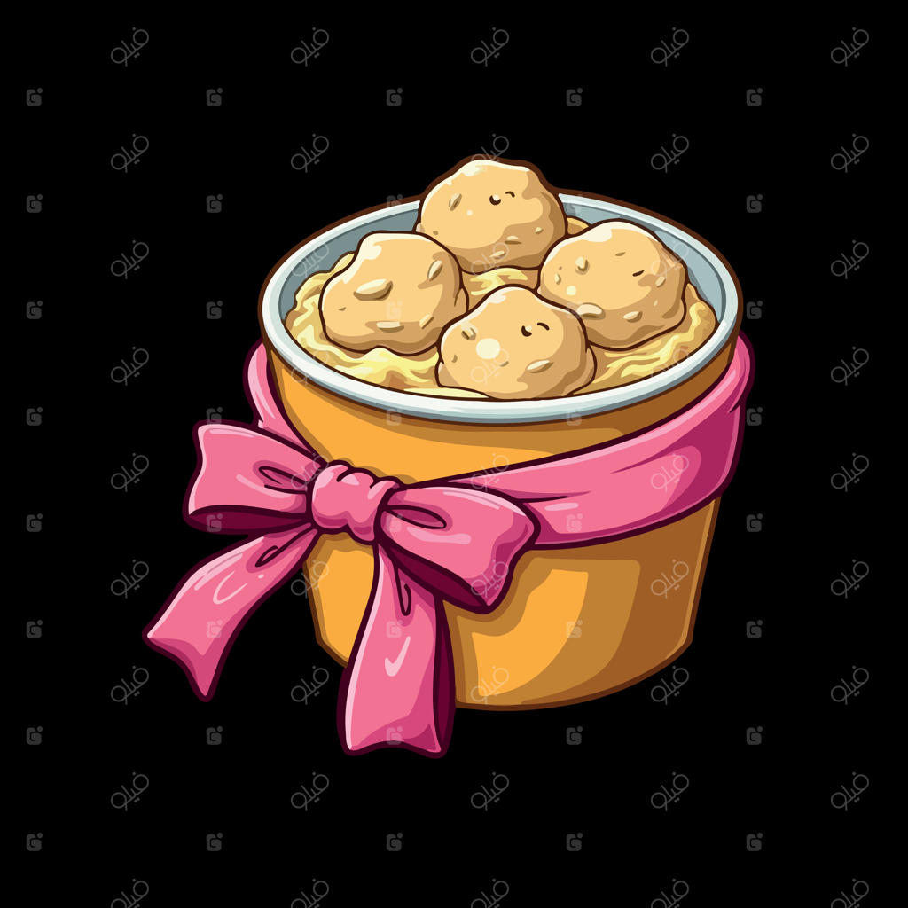 ظرف زرد حاوی کوکی با پاپیون صورتی