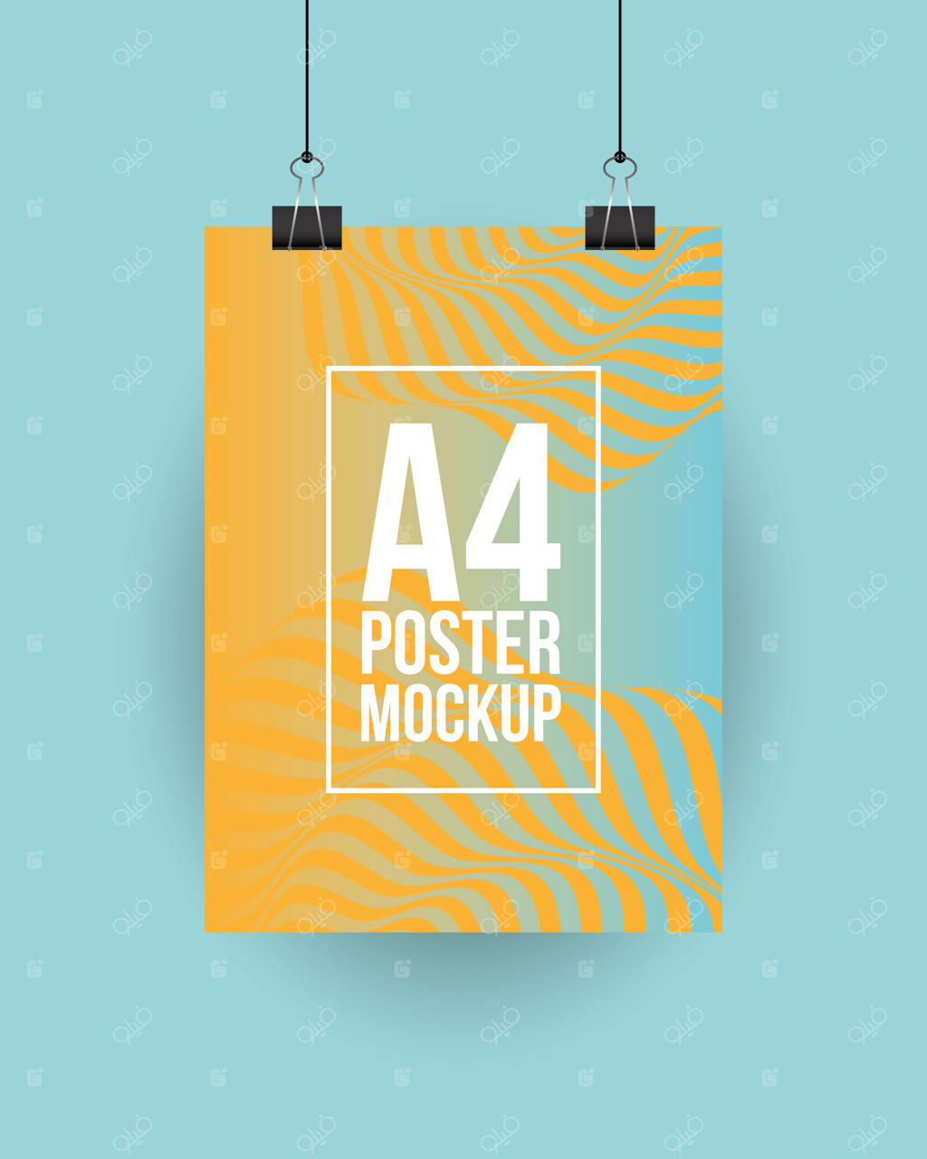 موکاپ پوستر A4 با گیره، طرح قالب هویت سازمانی و تم برندینگ