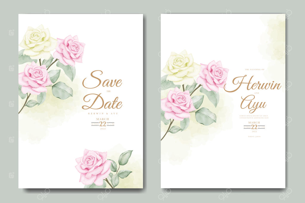 کارت دعوت عروسی با طرح گل‌های آبرنگی