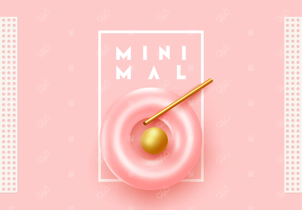 پیش‌زمینه مینیمال و خلاقانه انتزاعی؛ ترکیبی با اشیا سه‌بعدی واقع‌گرایانه. پس‌زمینه با اشکال هندسی. بنر مدرن و پوستر وب. رنگ‌های پاستلی نرم صورتی و مرجانی. تصویرسازی برداری