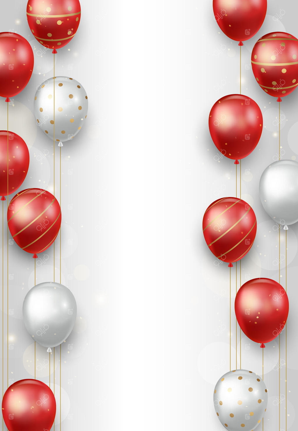 پس‌زمینه روشن با بادکنک‌های قرمز و سفید، طراحی بنر عمودی