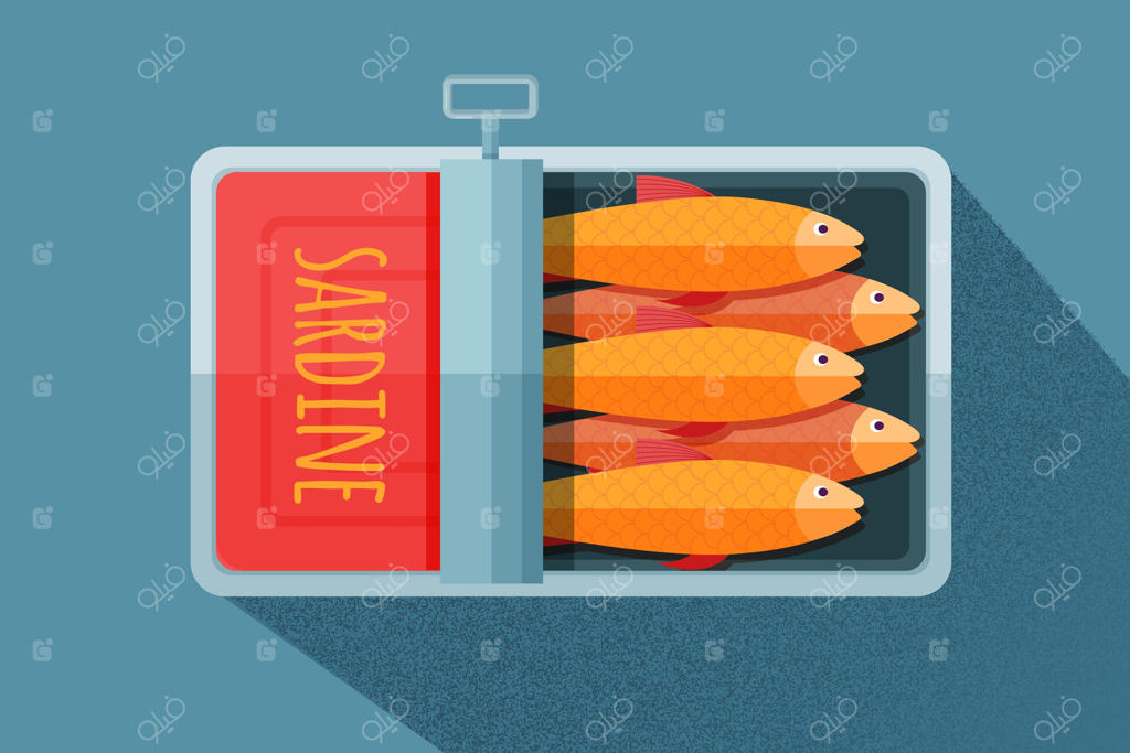 طراحی مسطح: تصویر سازی کنسرو ساردین خوشمزه