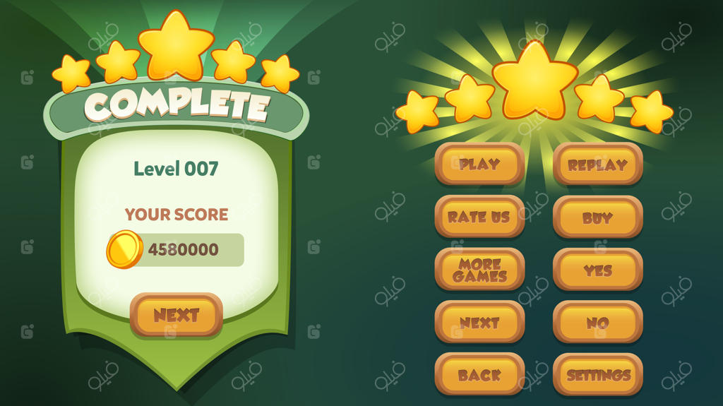 صحنه منوی توقف با موسیقی و دکمه‌های کامل رابط کاربری بازی