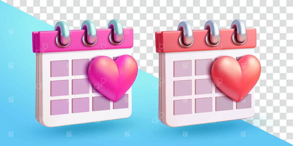 تقویم با نماد قلب، سه‌بعدی. مناسب برای رویدادها و عناصر طراحی