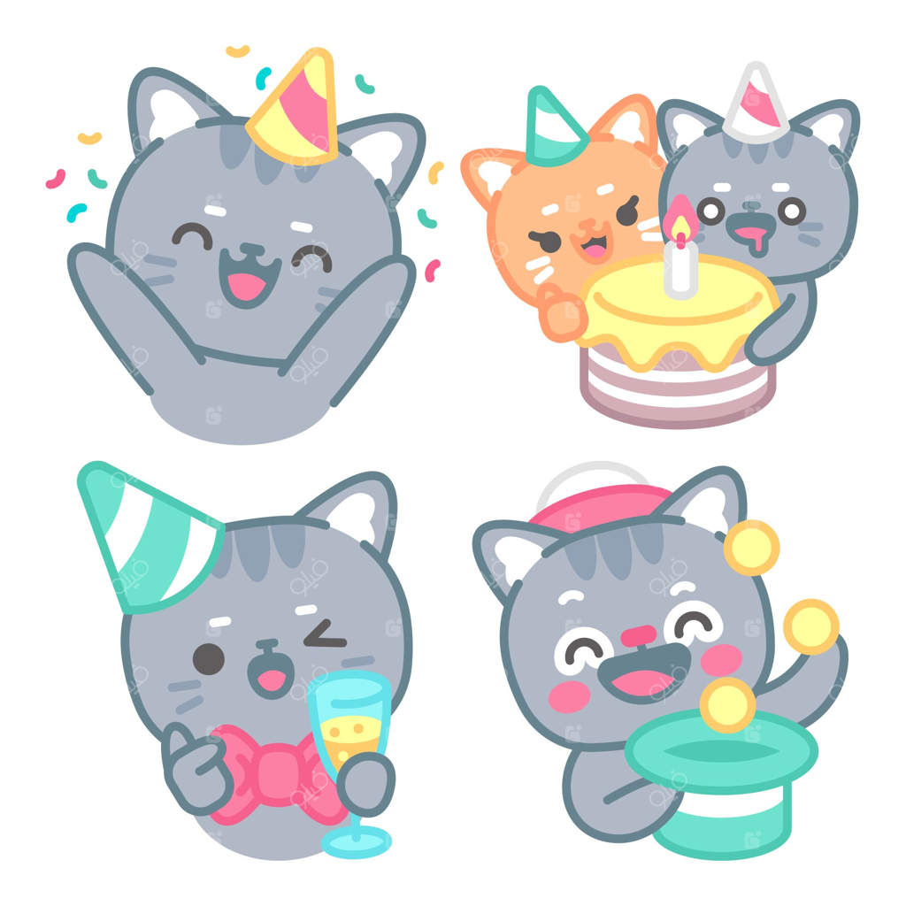 مجموعه استیکرهای جشن تولد با تومومی گربه