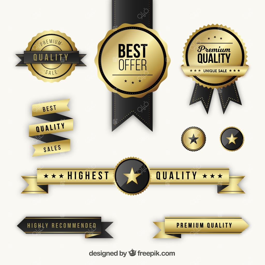 مجموعه‌ای از نشان‌ها و روبان‌های طلایی ویژه