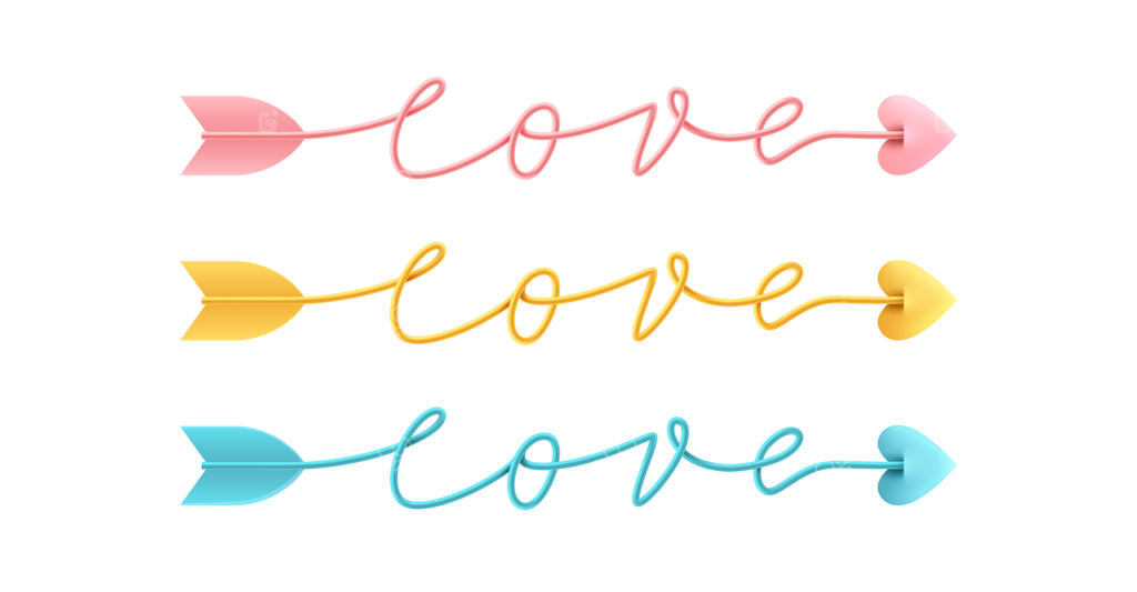 نوشته دستی زیبای "عشق" به شکل فلش روی زمینه سفید.