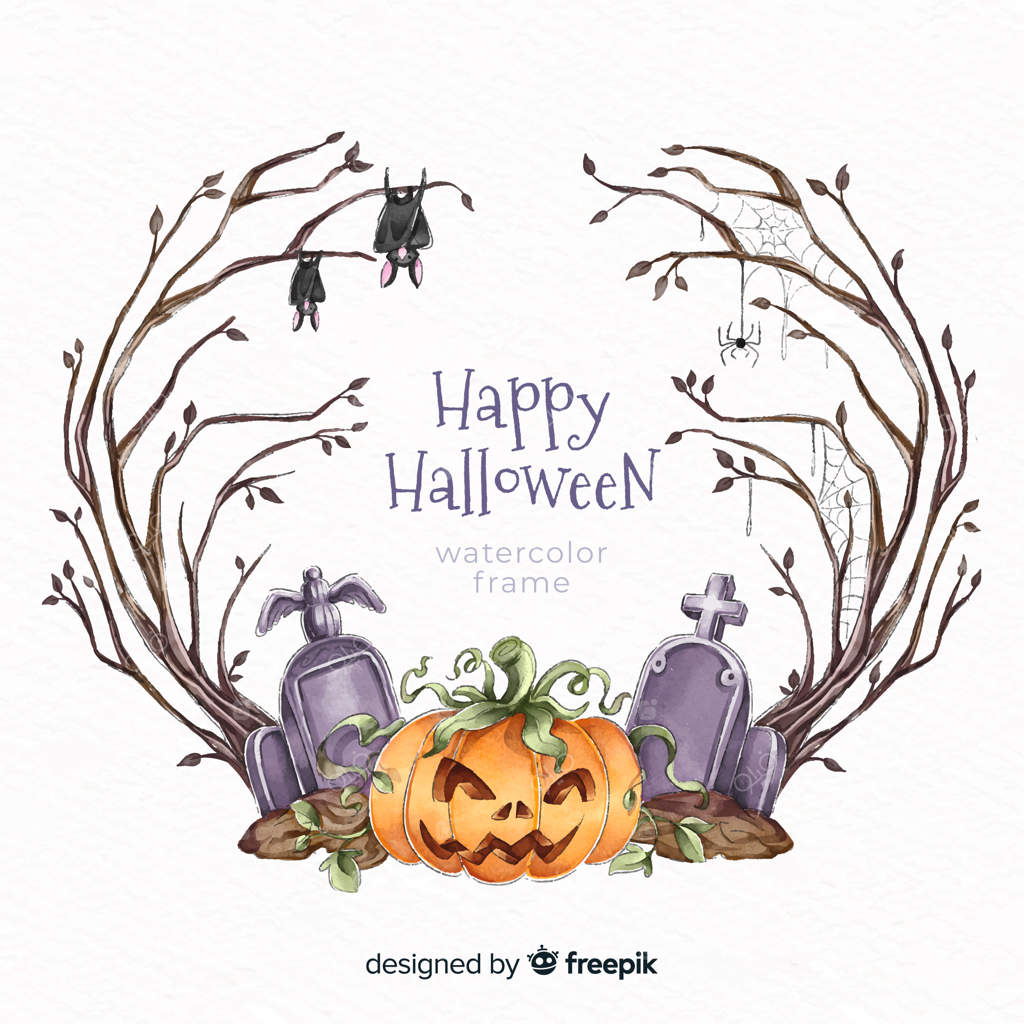 فریم هالووین با کدو تنبل آبرنگی