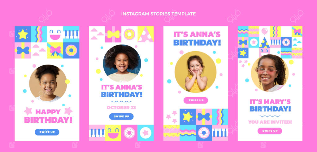 طراحی تخت داستان‌های تولد موزاییکی برای اینستاگرام