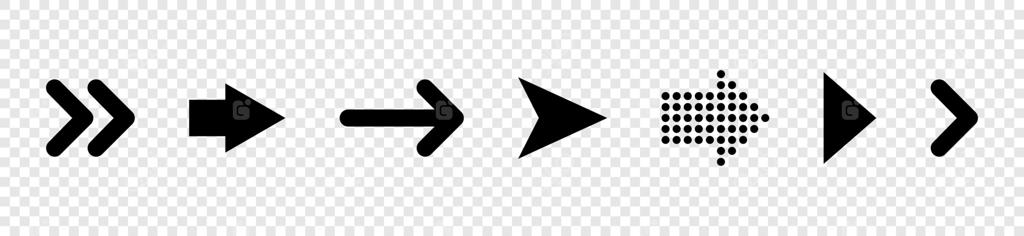 پیکان‌ها در یک ردیف: آیکون‌های پیکان مشکی. آیکون‌های وکتور پیکان. فرمت EPS10